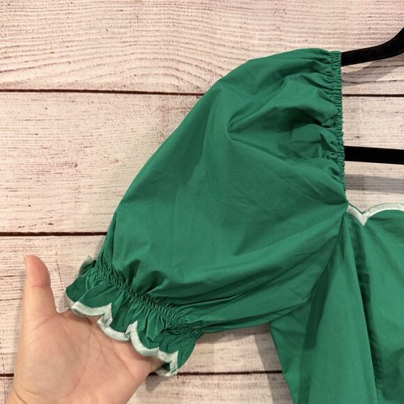 English Factory Scallop Tiered Green Dress Size XS Puff Sleeve Open Back Midi - Picture 6 of 12